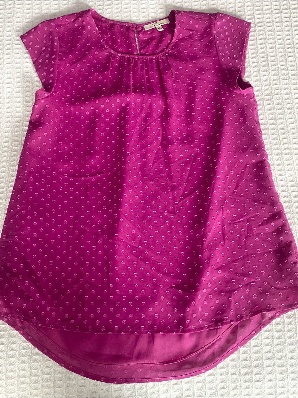 Les Serein Fuchsia Dot Cap Sleeve Top